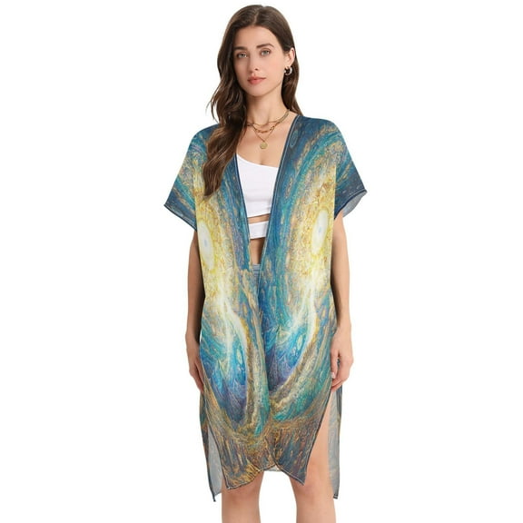BZSMCE Women Creatively Celestial Radiance Print Beach Cover-ups Size:S-2XL