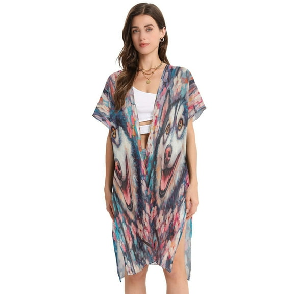 BZSMCE Women Creatively Cheerful Canine Print Beach Cover-ups Size:S-2XL
