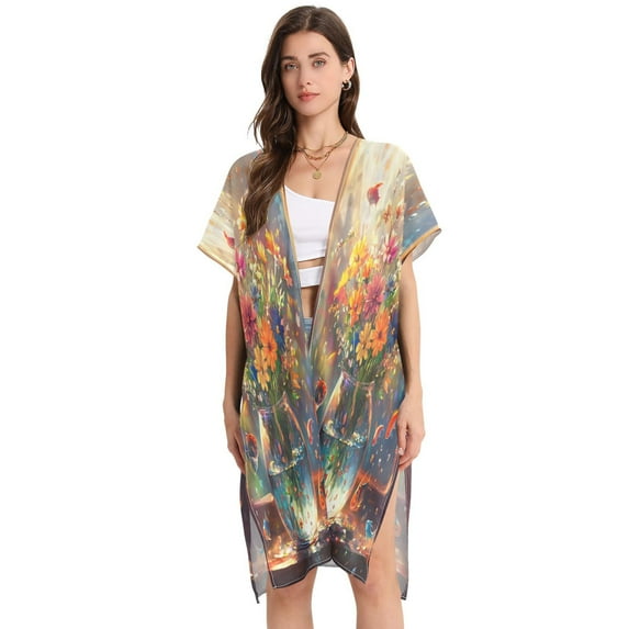 BZSMCE Women Creatively Colorful Reflections Print Beach Cover-ups Size:S-2XL