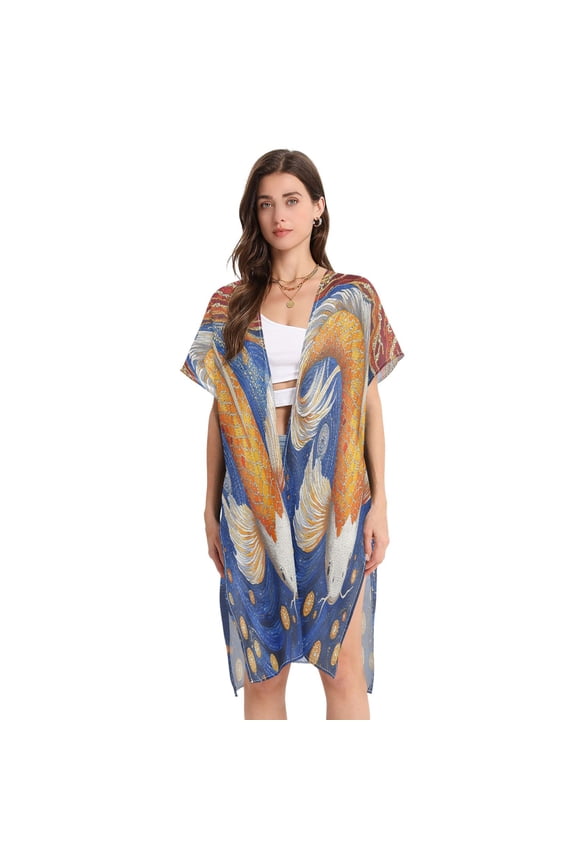 Women Creatively Cosmic Koi Print Beach Cover-ups Size:S-2XL
