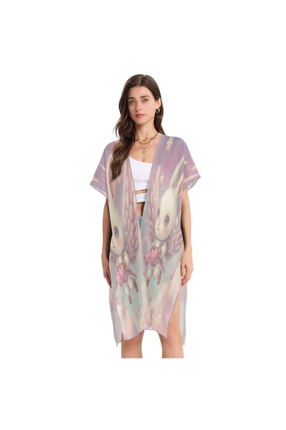 Women Creatively Cupid’s Bunny Print Beach Cover-ups Size:S-2XL