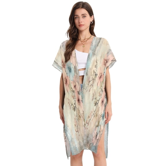 BZSMCE Women Creatively Delicate Blossoms on Soft Canvas Print Beach Cover-ups Size:S-2XL