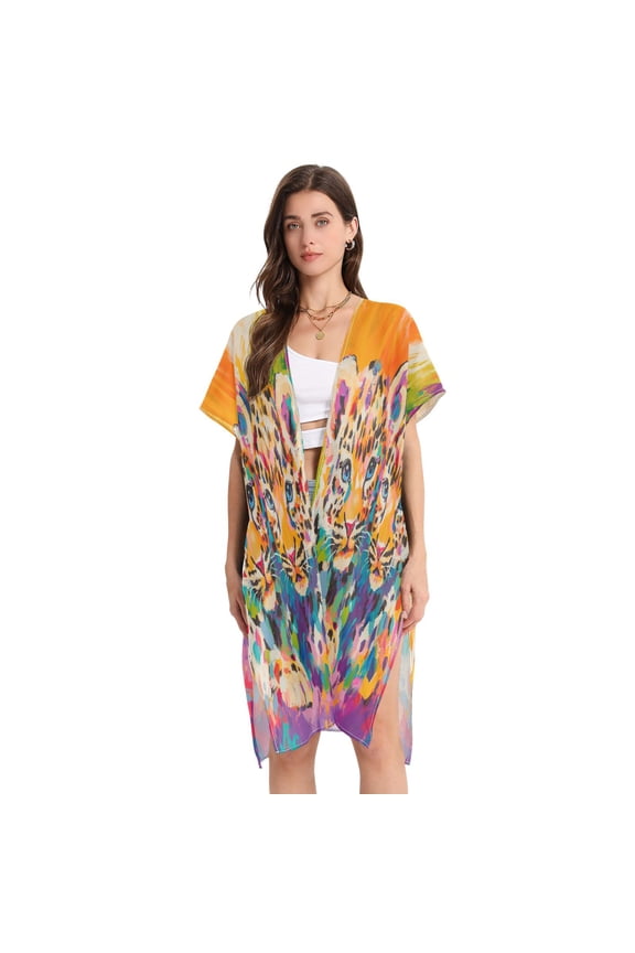 Women Creatively Enchanted Sunflower Roses Print Beach Cover-ups Size:S-2XL