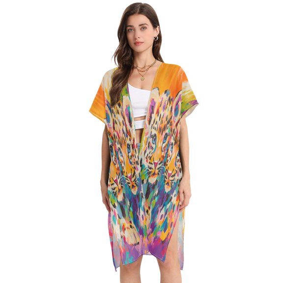 BZSMCE Women Creatively Enchanted Sunflower Roses Print Beach Cover-ups Size:S-2XL