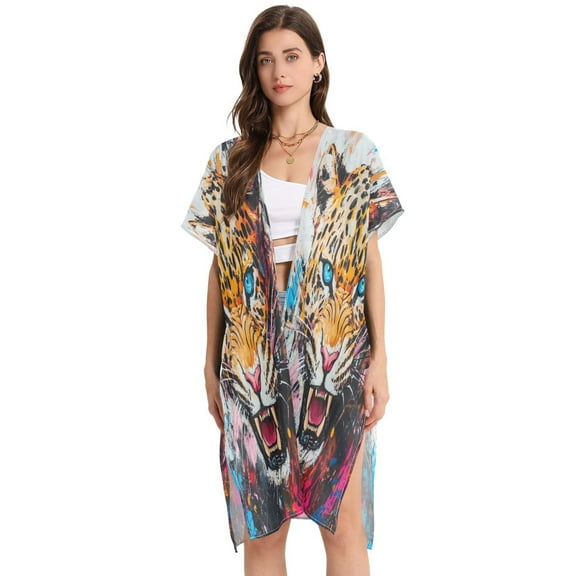 BZSMCE Women Creatively Fierce Roar Print Beach Cover-ups Size:S-2XL