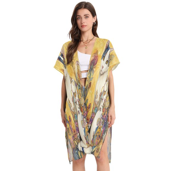 BZSMCE Women Creatively Floral Harmony Print Beach Cover-ups Size:S-2XL