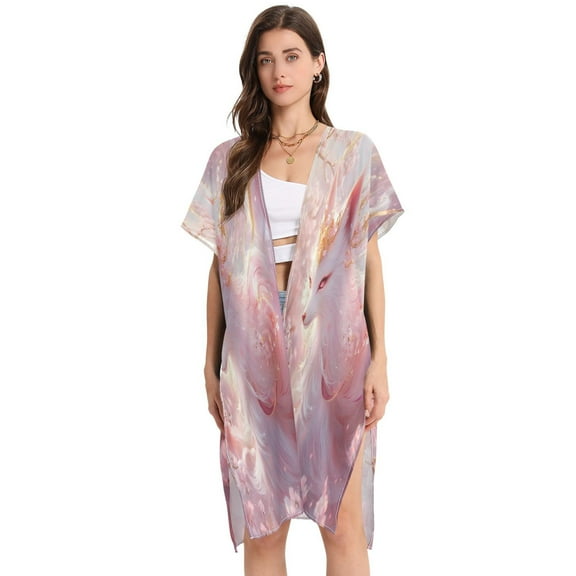 BZSMCE Women Creatively Fox with Glowing Eyes Print Beach Cover-ups Size:S-2XL