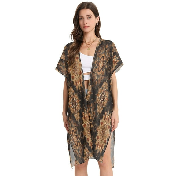 BZSMCE Women Creatively Golden Harmony Print Beach Cover-ups Size:S-2XL