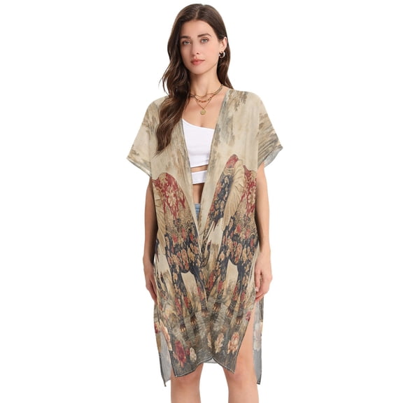 BZSMCE Women Creatively He Ornate Elephant Print Beach Cover-ups Size:S-2XL