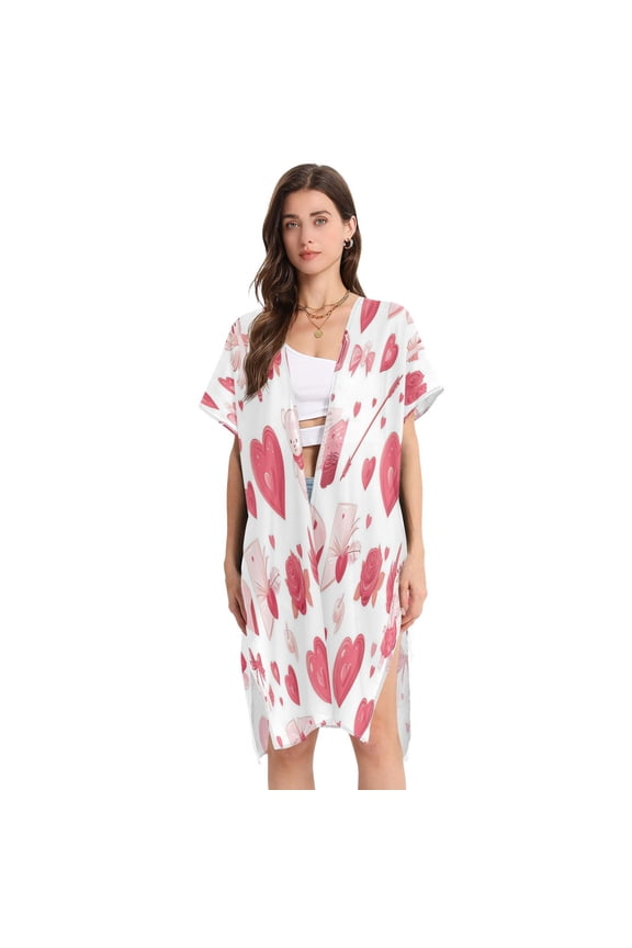 Women Creatively Love in Bloom Print Beach Cover-ups Size:S-2XL