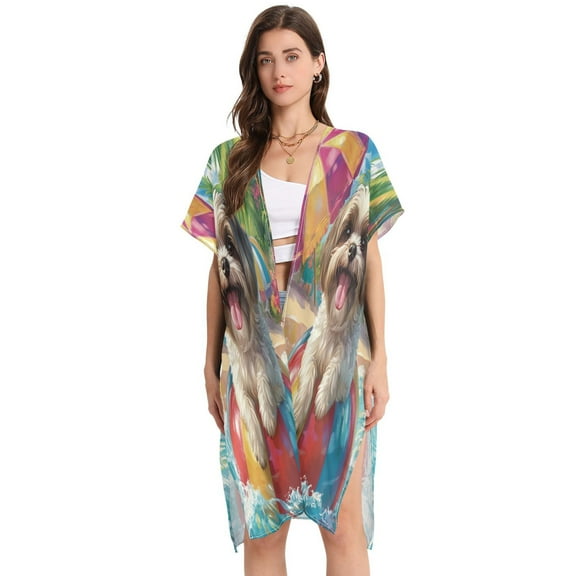 BZSMCE Women Creatively Playful Poolside Pup Print Beach Cover-ups Size:S-2XL