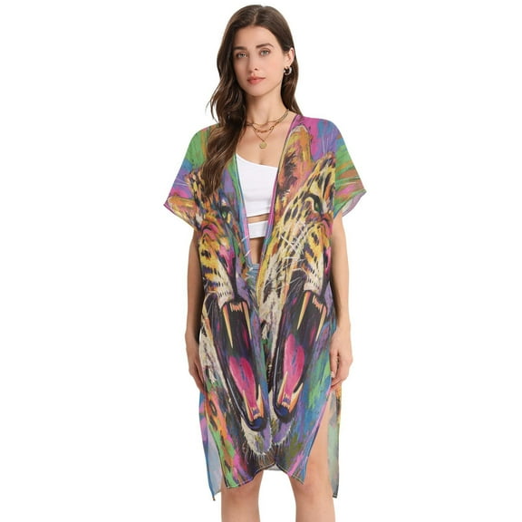 BZSMCE Women Creatively Predator Print Beach Cover-ups Size:S-2XL
