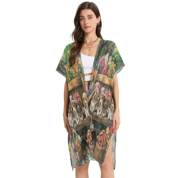 BZSMCE Women Creatively Pups and Sausages Print Beach Cover-ups Size:S-2XL