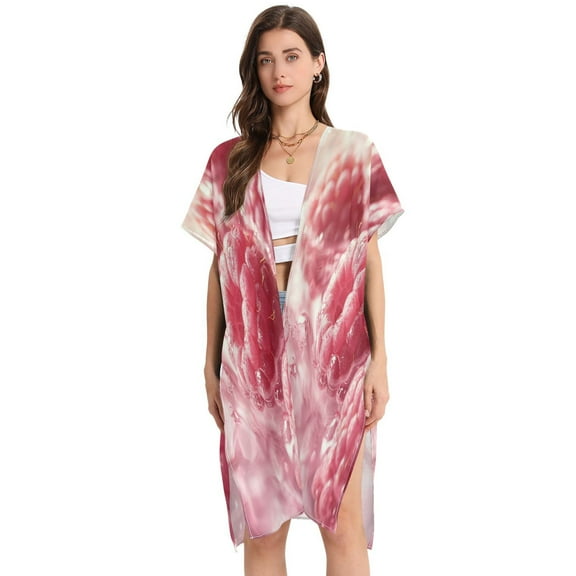 BZSMCE Women Creatively Raspberry Delight Print Beach Cover-ups Size:S-2XL