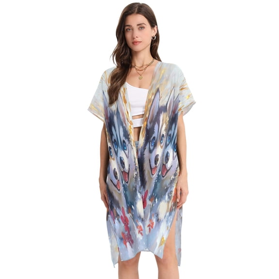 BZSMCE Women Creatively Snowy Paws and Playful Print Beach Cover-ups Size:S-2XL