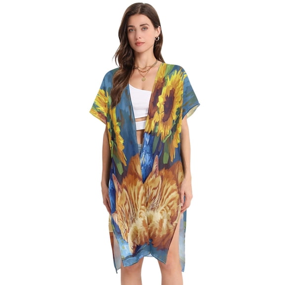 BZSMCE Women Creatively Sunlit Slumber Print Beach Cover-ups Size:S-2XL