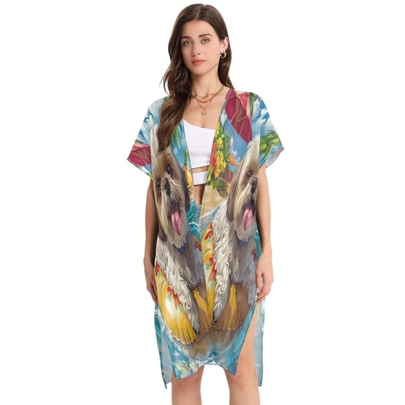 BZSMCE Women Creatively Tropical Float Buddy Print Beach Cover-ups Size:S-2XL