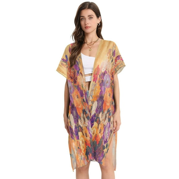 BZSMCE Women Creatively Vibrant Floral Burst Print Beach Cover-ups Size:S-2XL