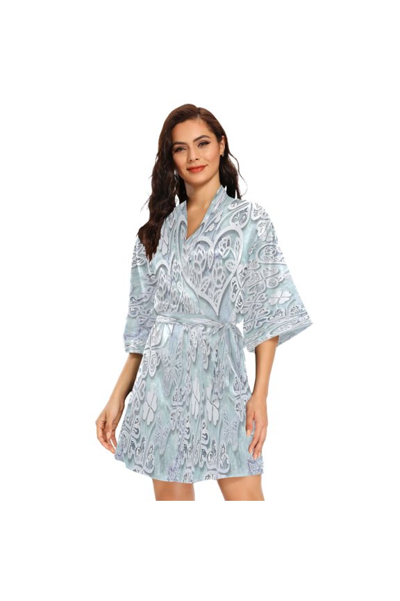 BZSMCE Women Satin Pajamas Casual Robe-Clover Lace Dream Design