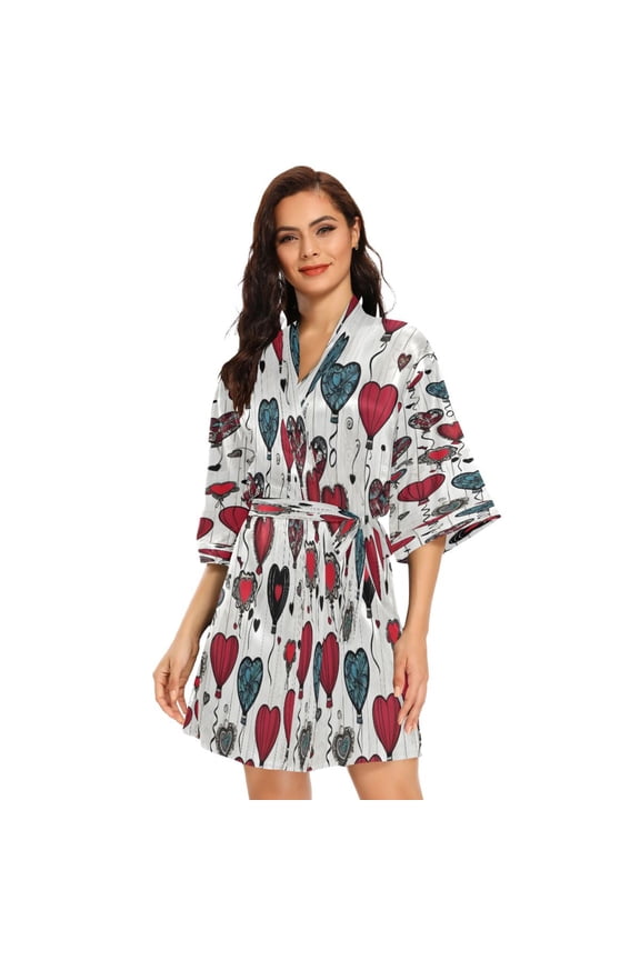 BZSMCE Women Satin Pajamas Casual Robe-Gothic Love Floats Design