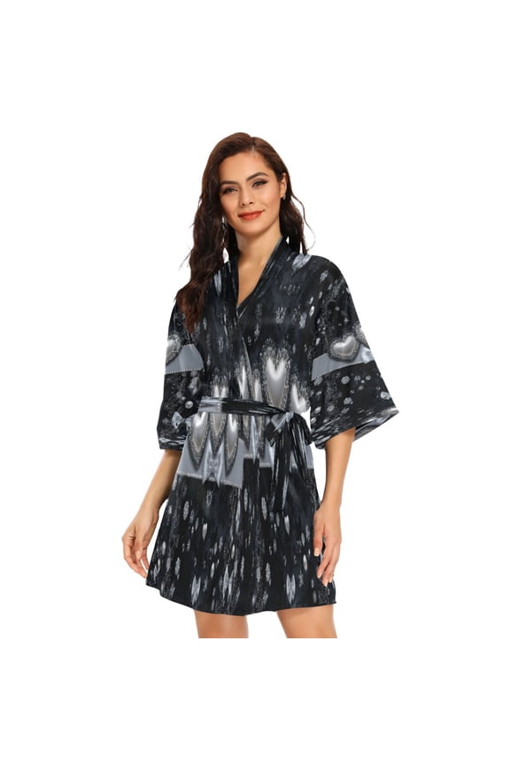 BZSMCE Women Satin Pajamas Casual Robe-Gothic Pearl Hearts Design
