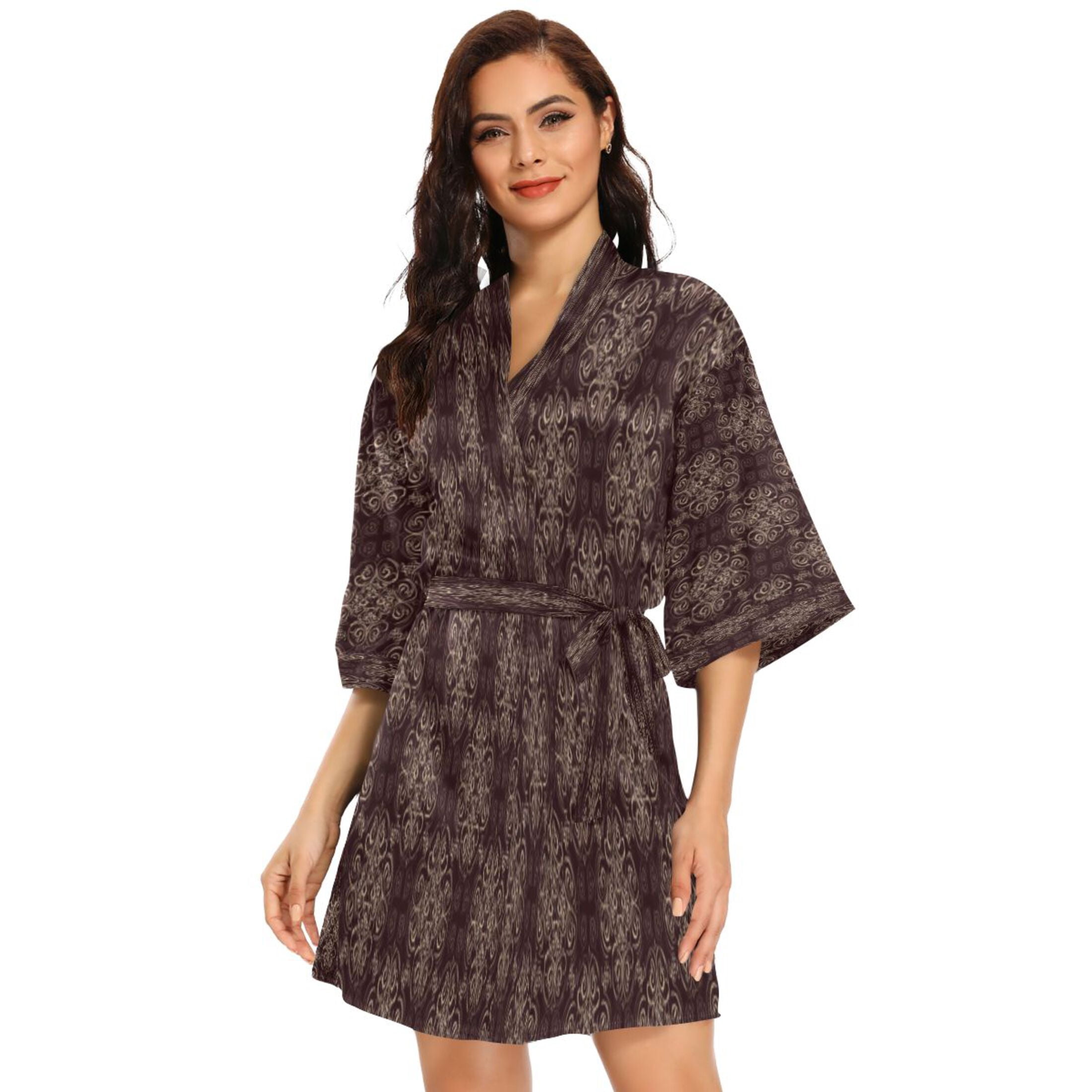 BZSMCE Women Satin Pajamas Casual Robe-Noir Baroque Vine Design ...