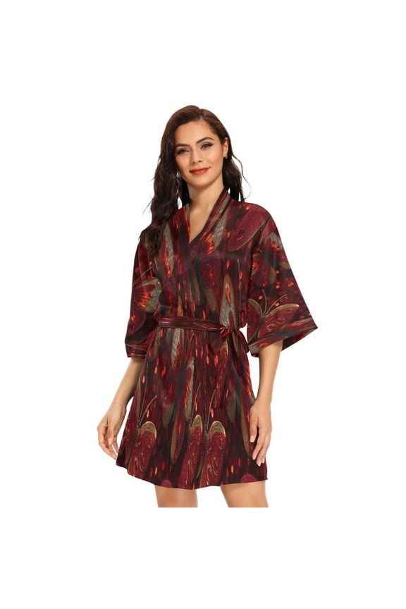 BZSMCE Women Satin Pajamas Casual Robe-Ruby Wings Design