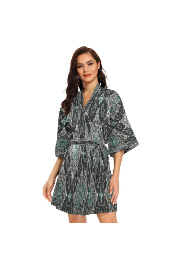 BZSMCE Women Satin Pajamas Casual Robe-Turquoise Moroccan Tile Design