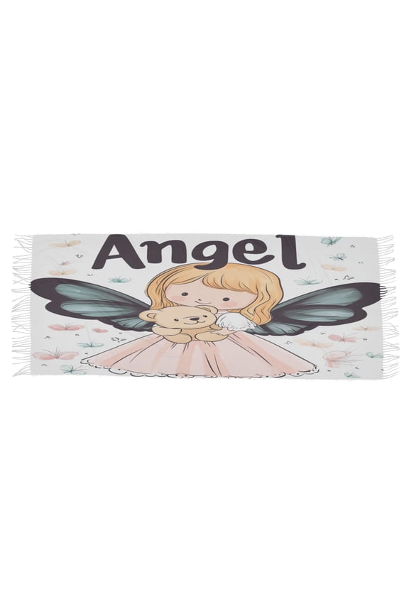 Women Scarf Angel Holding Bear Drawing Simple Pattern Soft Warm Long Large Scarves