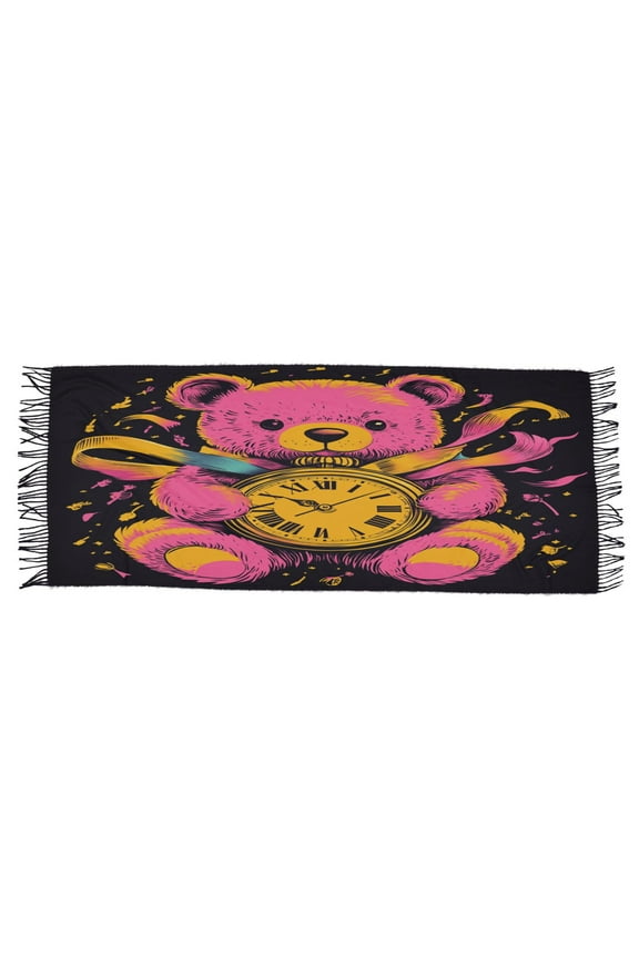 Women Scarf Bear Hug Clock Simple Pattern Soft Warm Long Large Scarves