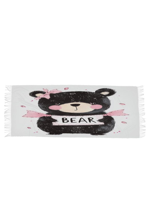 Women Scarf Cartoon Black Bear Simple Pattern Soft Warm Long Large Scarves