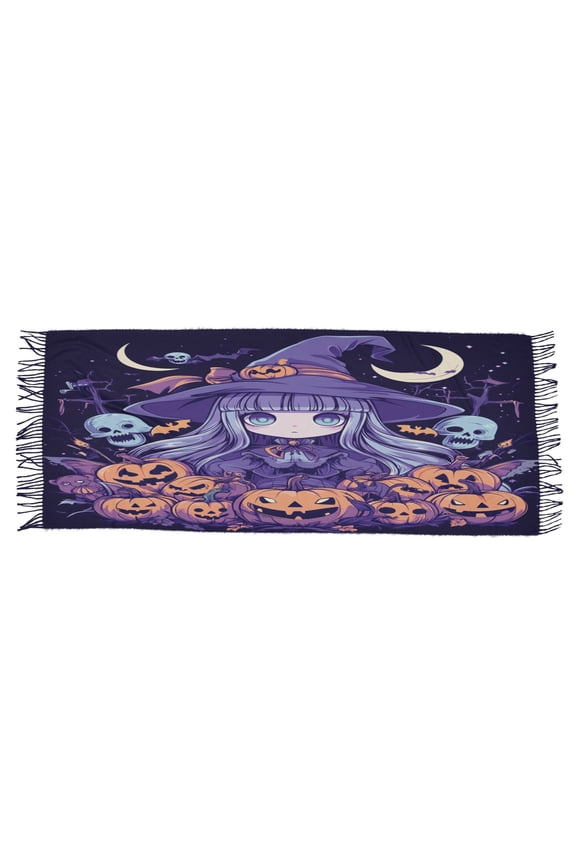 Women Scarf Cute Anime Witch Simple Pattern Soft Warm Long Large Scarves