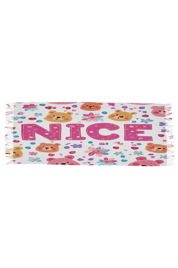 Women Scarf Cute Bear Stylized Printing Simple Pattern Soft Warm Long Large Scarves
