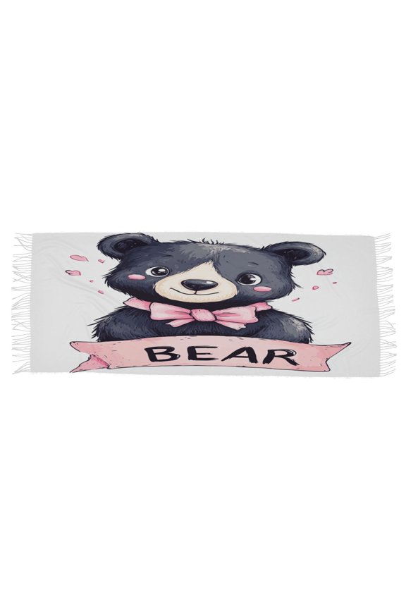 Women Scarf Cute Black Bear Simple Pattern Soft Warm Long Large Scarves
