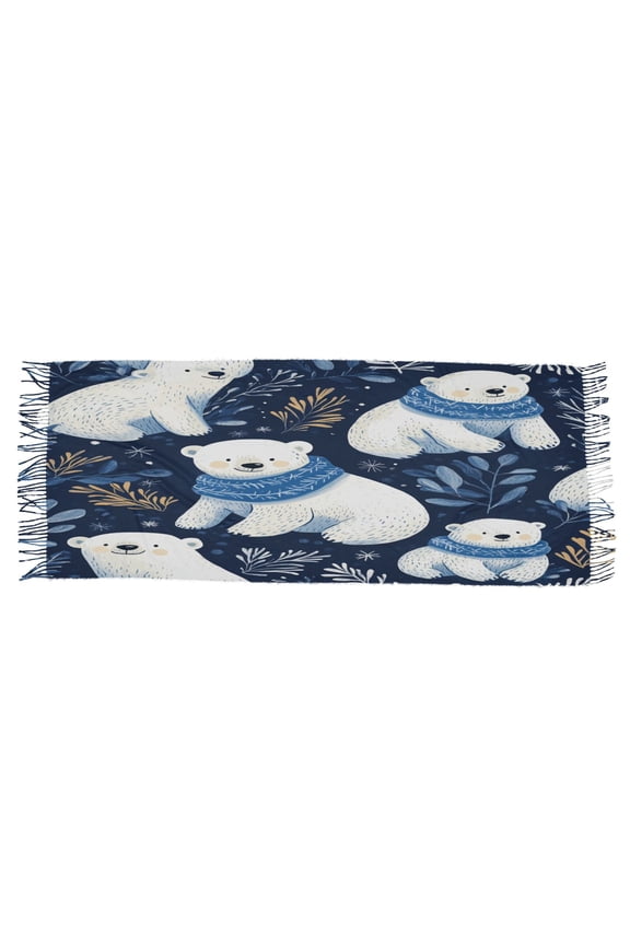 Women Scarf Cute Polar Bears in Blue Scarf Simple Pattern Soft Warm Long Large Scarves