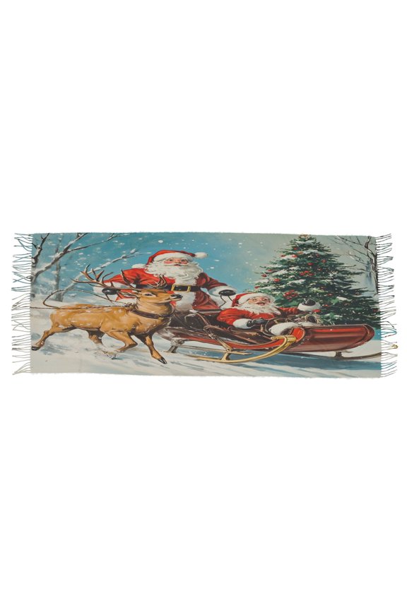 Women Scarf Deer Pulling Santa Simple Pattern Soft Warm Long Large Scarves