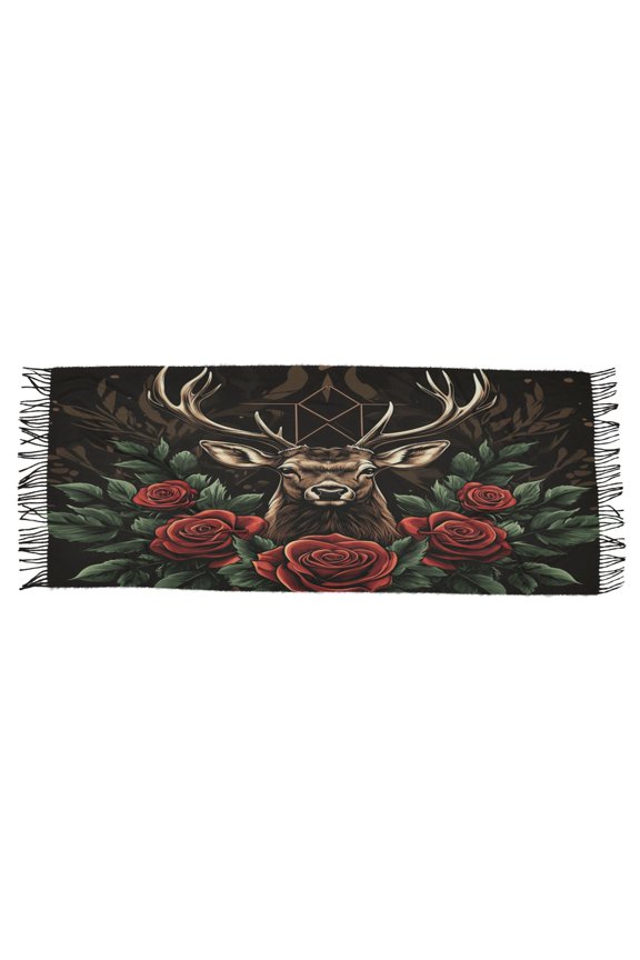 Women Scarf Design Deer with Roses Simple Pattern Soft Warm Long Large Scarves
