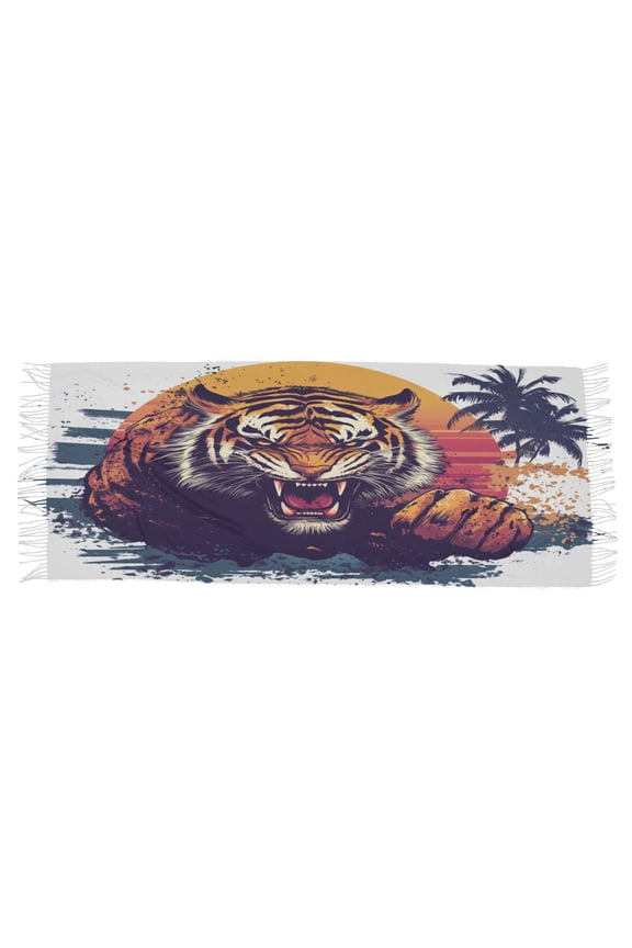 Women Scarf Huff Tiger Pattern Simple Pattern Soft Warm Long Large Scarves