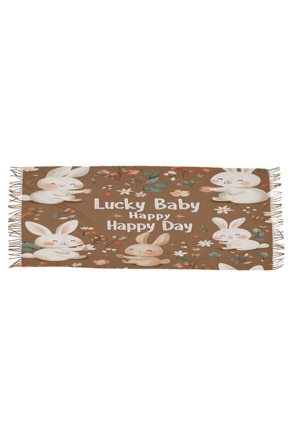 Women Scarf Lucky White Rabbit Simple Pattern Soft Warm Long Large Scarves