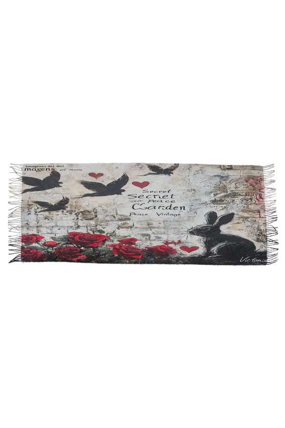 Women Scarf Oil Rabbit Painting Simple Pattern Soft Warm Long Large Scarves