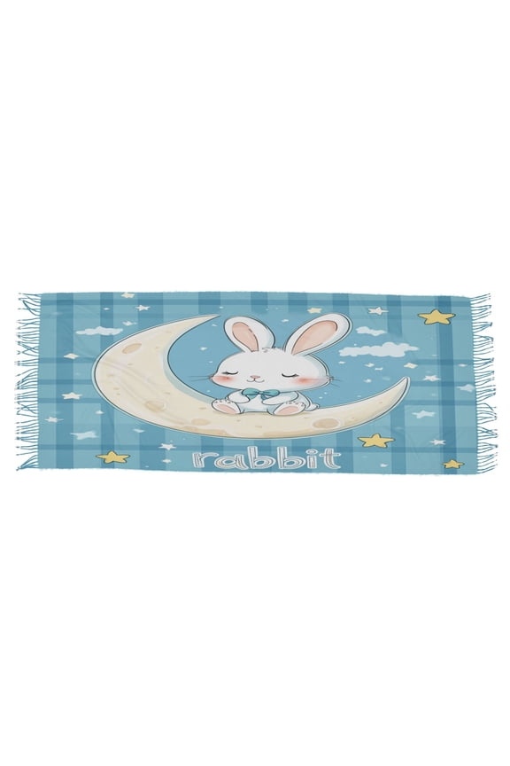 Women Scarf Rabbit Sleeping on The Moon Simple Pattern Soft Warm Long Large Scarves