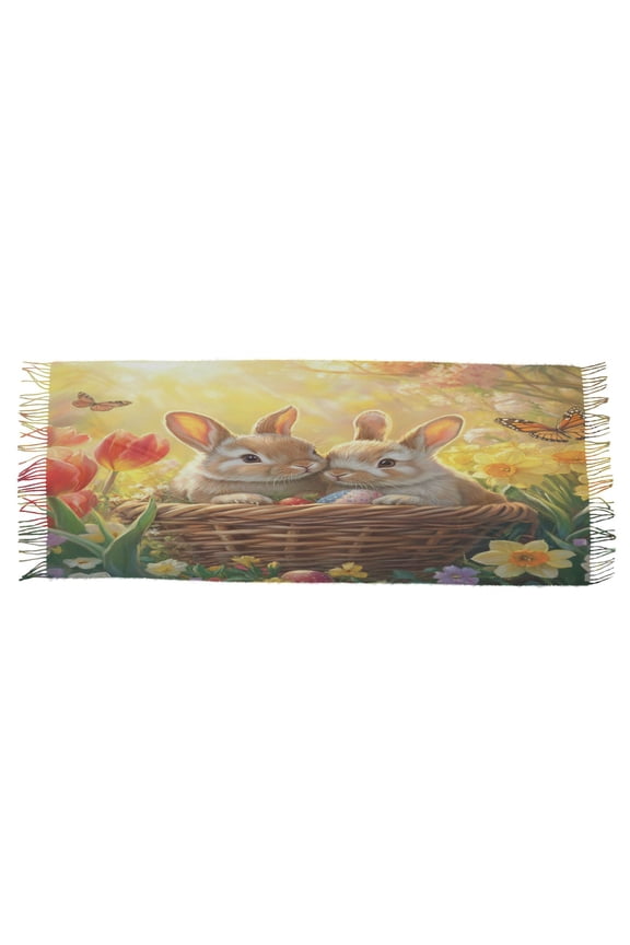 Women Scarf Rabbit on Easter Basket Simple Pattern Soft Warm Long Large Scarves
