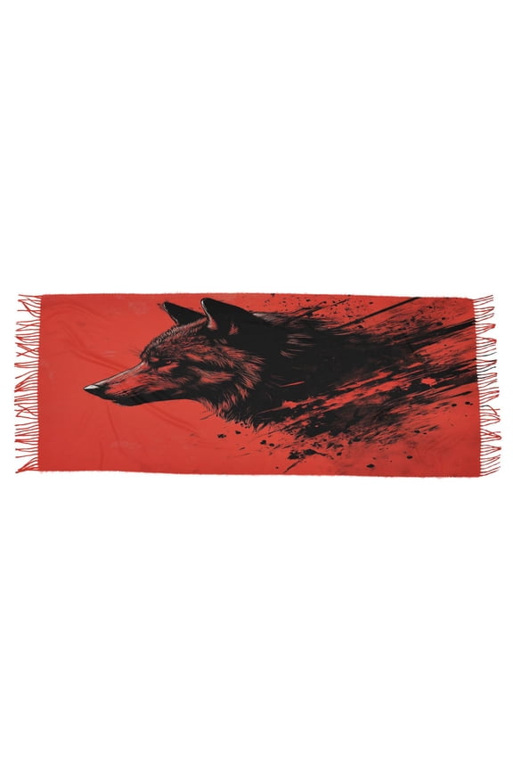 Women Scarf Red Wolf Head Simple Pattern Soft Warm Long Large Scarves