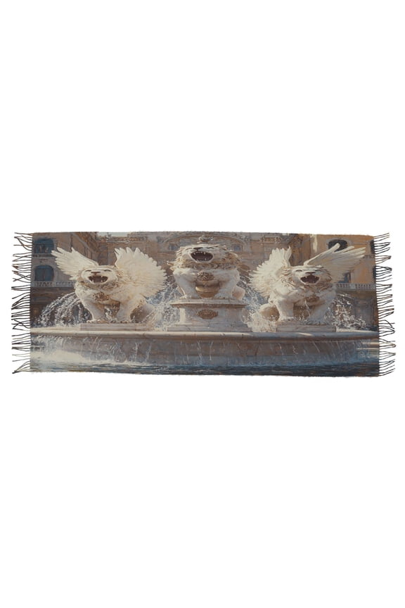 Women Scarf White Winged Lions Simple Pattern Soft Warm Long Large Scarves