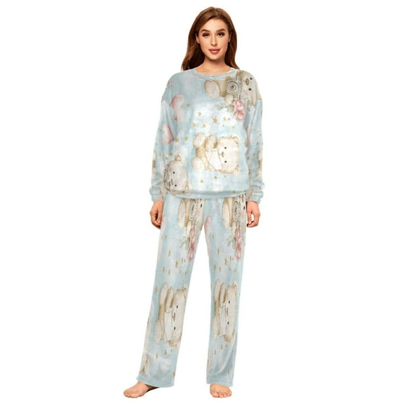 BZSMCE Women Slim Pajamas Loose Style Female Fashion Camera-ready Teddy Friends Pattern Sleepwear