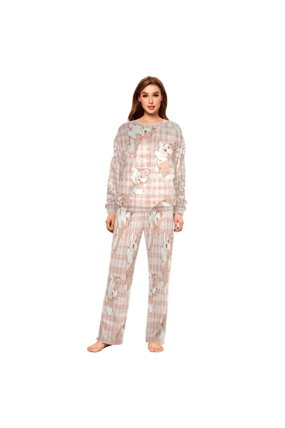 Women Slim Pajamas Loose Style Female Fashion Corgis Cuddle Fest Pattern Sleepwear