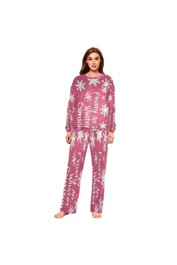 Women Slim Pajamas Loose Style Female Fashion Crimson Snowflake Dreams Pattern Sleepwear