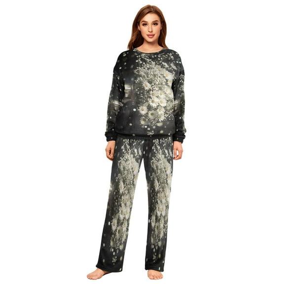 BZSMCE Women Slim Pajamas Loose Style Female Fashion Daisies in Metallic Vase Pattern Sleepwear