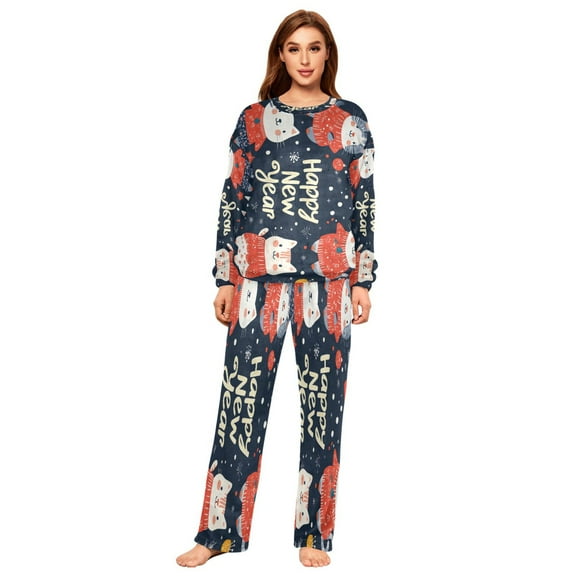 BZSMCE Women Slim Pajamas Loose Style Female Fashion Festive Feline Celebration Pattern Sleepwear