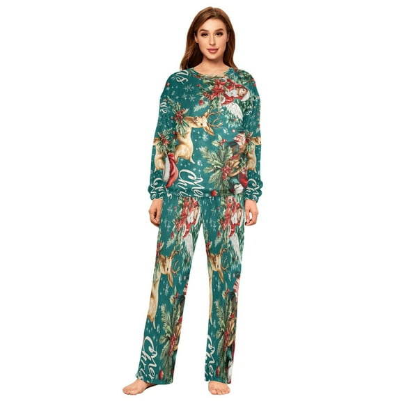 BZSMCE Women Slim Pajamas Loose Style Female Fashion Festive Holiday Wonderland Pattern Sleepwear